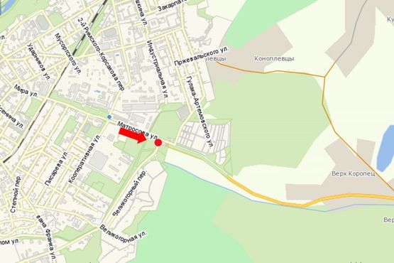 Схема рекламной плоскости по адресу Масарика ул. (бывш. Матросова ул.), возле супермаркета "Барва"
