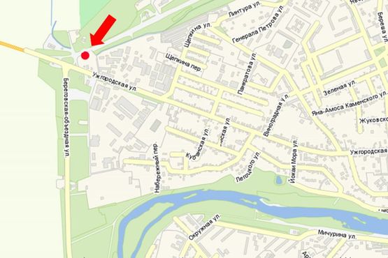 Схема рекламной плоскости по адресу выезд из города в сторону Ужгорода, возле предприятия "Мукатекс"