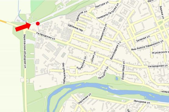 Схема рекламної площини за адресою въезд из города со стороны Ужгорода, возле предприятия "Мукатекс"