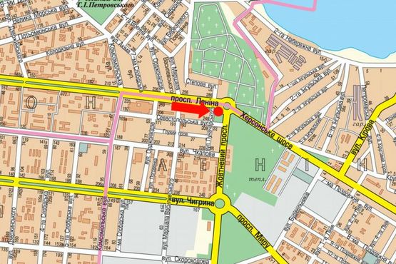 Схема рекламной плоскости по адресу Центральный пр. (бывш. Ленина пр.) / 10-я Слободская ул. (бывш. Луначарского ул.), из центра, возле АЗС "WOG", поворот на автовокзал