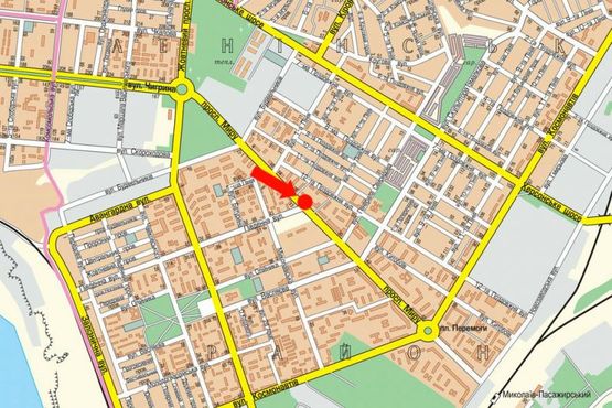 Схема рекламной плоскости по адресу Мира пр. / Южная ул., коледж экономики и права, в сторону Победы пл., ж/д вокзала, из центра