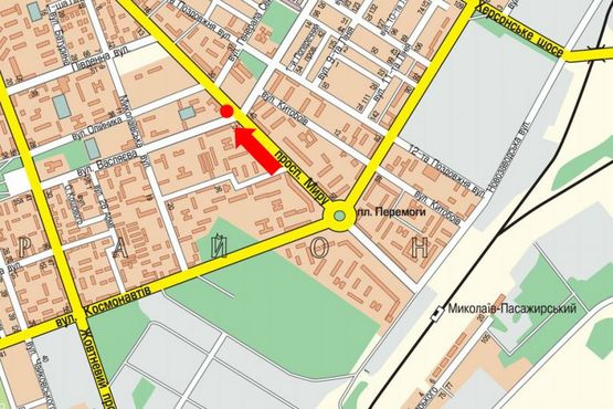 Схема рекламной плоскости по адресу Мира пр. / Театральная ул. (бывш. Васляева ул.), возле Приватбанка, супермаркета "Novus", в центр