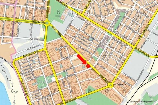 Схема рекламной плоскости по адресу Мира пр. / Театральная ул. (бывш. Васляева ул.), возле Приватбанка, супермаркета "Novus", из центра