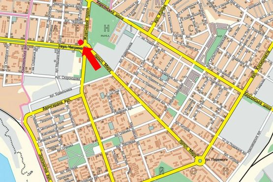 Схема рекламной плоскости по адресу Богоявленский пр. (бывш. Октябрьский пр.) / Пограничная ул. (бывш. Чигрина ул.), кольцо автовокзала, возле супермаркетов "Велика Кишения", "Технополис", левая