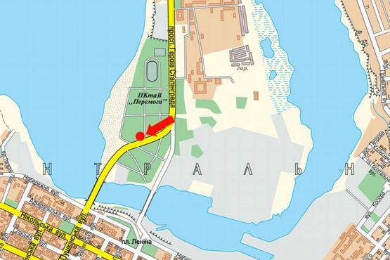 Схема рекламной плоскости по адресу Героев Сталинграда пр., парк Победы, возле АЗС "Amic", супермаркетов "Амстор", "Praktiker", в центр