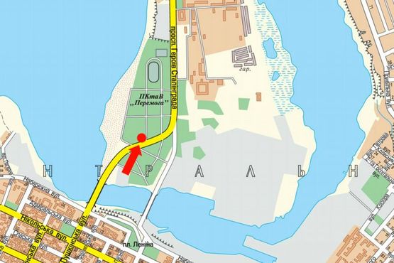 Схема рекламної площини за адресою Героев Сталинграда пр., парк Победы, возле АЗС "Amic", супермаркетов "Амстор", "Praktiker", из центра