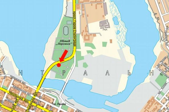 Схема рекламной плоскости по адресу Героев Сталинграда пр., парк Победы, возле АЗС "Amic", супермаркетов "Амстор", "Praktiker", в центр