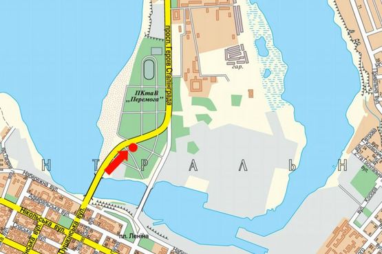 Схема рекламной плоскости по адресу Героев Сталинграда пр., парк Победы, возле АЗС "Amic", супермаркетов "Амстор", "Praktiker", из центра