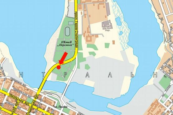 Схема рекламної площини за адресою Героев Сталинграда пр., парк Победы, возле АЗС "Amic", супермаркетов "Амстор", "Praktiker", в центр