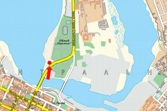 Схема рекламной плоскости по адресу Героев Сталинграда пр., парк Победы, в сторону  АЗС "Amic", супермаркетов "Амстор", "Praktiker", из центра