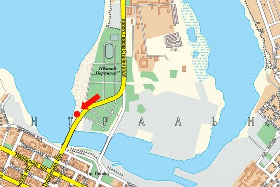 Схема рекламной плоскости по адресу Героев Сталинграда пр. / Пушкинская ул., въезд на мост, в центр