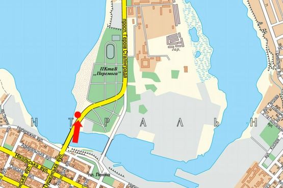 Схема рекламной плоскости по адресу Героев Сталинграда пр. / Пушкинская ул., выезд с моста, из центра