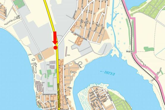 Схема рекламной плоскости по адресу Героев Сталинграда пр., Терновская развилка, возле супермаркета "АТБ", в центр