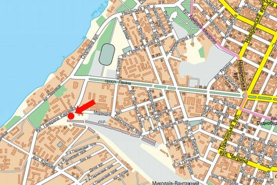 Схема рекламной плоскости по адресу Карпенко ул. / Мореходная ул., возле АЗС "Amic", супермаркета "АТБ", из центра