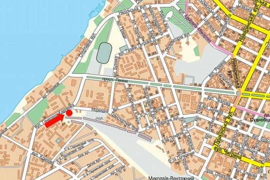 Схема рекламной плоскости по адресу Карпенко ул. / Мореходная ул., возле АЗС "Amic", супермаркета "АТБ", в центр