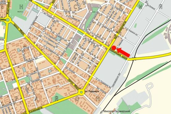 Схема рекламной плоскости по адресу Херсонское шоссе, 94 / Космонавтов ул., возле АЗС "Amic", возле Николаевского хлебозавода №1, в центр