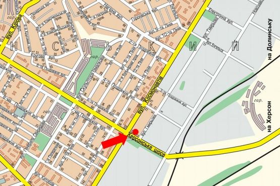 Схема рекламной плоскости по адресу Херсонское шоссе, 94 / Космонавтов ул., возле АЗС "Amic", возле Николаевского хлебозавода №1, из центра