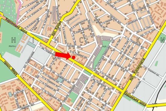 Схема рекламной плоскости по адресу Херсонское шоссе, 34, возле супермаркета "Экомаркет", из центра