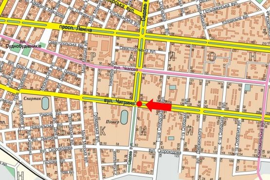 Схема рекламной плоскости по адресу Пограничная ул. (бывш. Чигрина ул.) / Садовая ул., в сторону морпорта, в центр, верхний