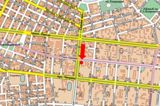 Схема рекламной плоскости по адресу Чкалова ул. / Садовая ул., возле супермаркета "АТБ", разделитель, в сторону Автовокзала