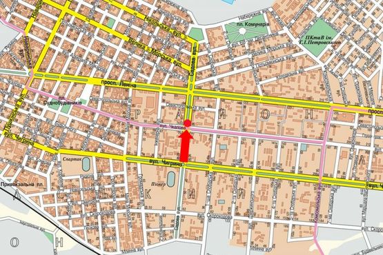 Схема рекламной плоскости по адресу Чкалова ул. / Садовая ул., возле супермаркета "АТБ", разделитель,  в сторону Центрального пр. (бывш. Ленина пр.)