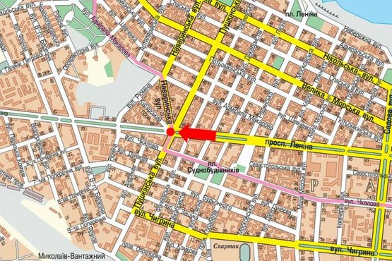 Схема рекламної площини за адресою Центральный пр. (бывш. Ленина пр.) / Пушкинская ул., разделитель, возле супермаркета "Эльдорадо", в сторону порта