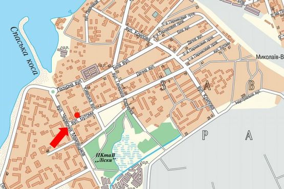 Схема рекламной плоскости по адресу Курортная ул. (бывш. Бутомы ул.) / Озерная ул. (бывш. Красных Маевщиков ул.), в центр