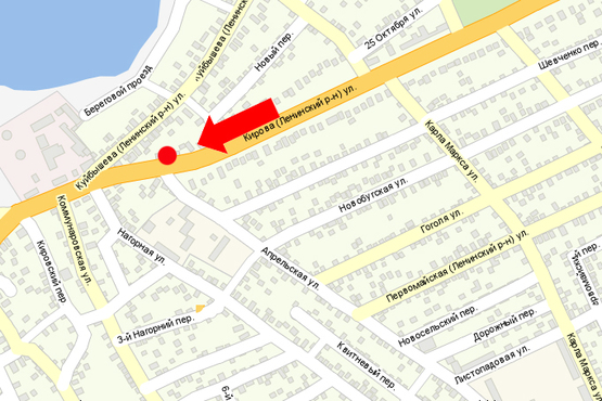 Схема рекламной плоскости по адресу Покровская ул. (бывш. / Кирова ул.) / Апрельская ул., из центра (флажок)