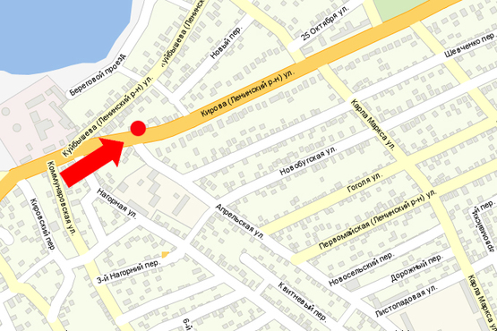 Схема рекламной плоскости по адресу Покровская ул. (бывш. / Кирова ул.) / Апрельская ул., в центр (флажок)