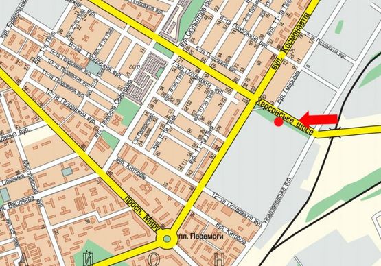 Схема рекламной плоскости по адресу Херсонское шоссе / Чорновола ул. (бывш. Гмырева ул.), возле Николаевского хлебозавода №1, в центр (флажок)