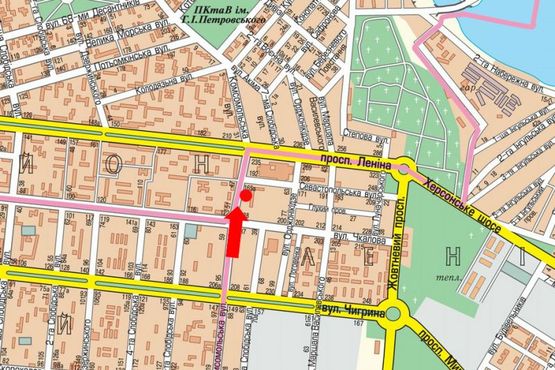 Схема рекламной плоскости по адресу 6-я Слободская ул. (бывш. ул. Комсомольская), 46, возле ДТ «Южный Буг», в центр (флажок)