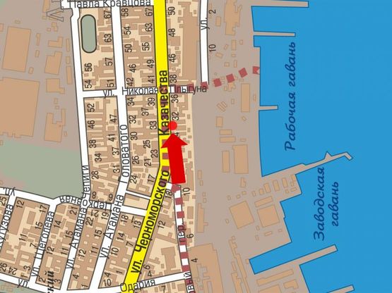 Схема рекламной плоскости по адресу Черноморского Козачества ул., 30, из центра