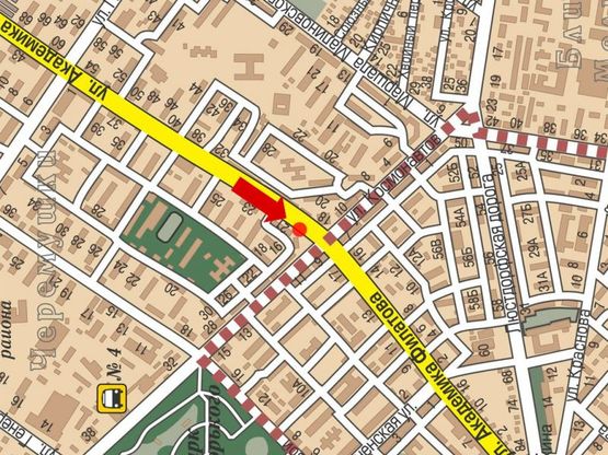 Схема рекламної площини за адресою Филатова ул., 21  / Космонавтов ул., возле Укрсоцбанка, в сторону пл. Толбухина