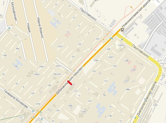 Схема рекламной плоскости по адресу Добровольского пр., 122/1, возле супермаркета "Billa", в центр