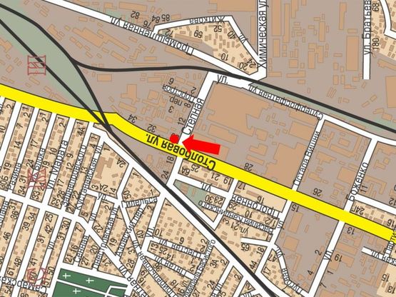 Схема рекламної площини за адресою Столбовая ул., 30 / Степная ул., возле АЗС "Socar", из центра (флажок)