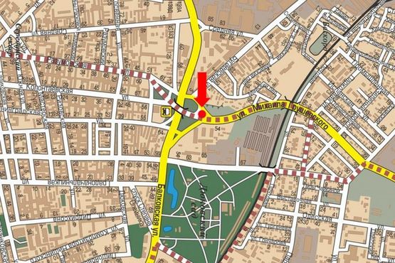 Схема рекламної площини за адресою Грушевского ул. / Балковская, возле АЗС "Amic", путепровод от ул. Бугаевская