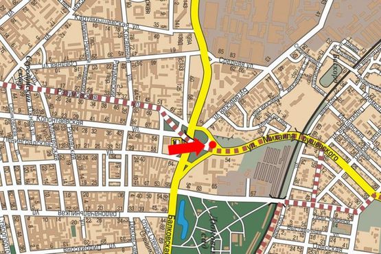 Схема рекламної площини за адресою Грушевского ул. / Балковская, возле АЗС "Amic", путепровод, из центра