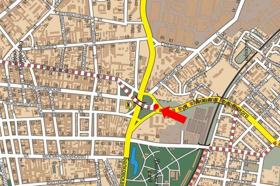 Схема рекламної площини за адресою Грушевского ул. / Балковская, возле АЗС "Amic", путепровод, в центр