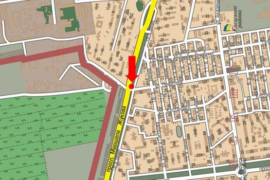 Схема рекламної площини за адресою Небесной Сотни пр. (бывш. Жукова пр.) / Левитана ул., возле супермаркета "Копейка", из центра