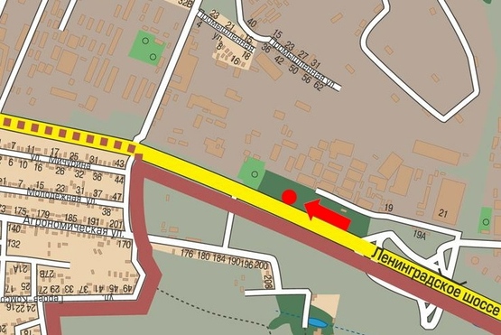 Схема рекламной плоскости по адресу Киевское шоссе (бывш. Ленинградское шоссе) / Новомосковская дорога, 9/4, в центр
