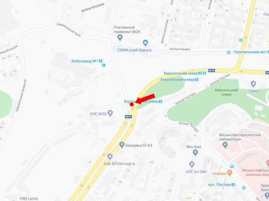 Схема рекламної площини за адресою Балковская ул., 2, возле АЗС "WOG", "БРСМ", развязка, левая