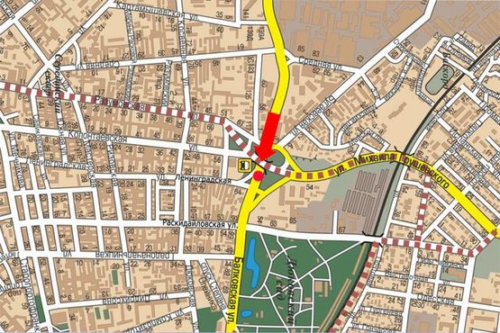 Схема рекламной плоскости по адресу Балковская ул. 54 / Грушевского ул., разделитель, от моста, заправка "Катрал" в центр, правый