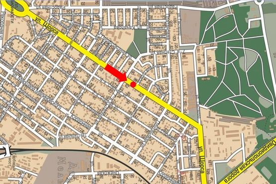 Схема рекламної площини за адресою Рихтера ул. (бывш. Щорса ул.), 99, разделитель, в сторону аэропорта, правая