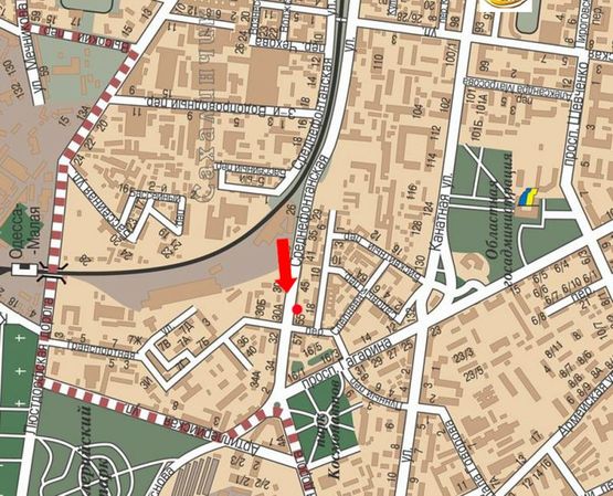 Схема рекламной плоскости по адресу Среднефонтанская ул., 53/55, из центра