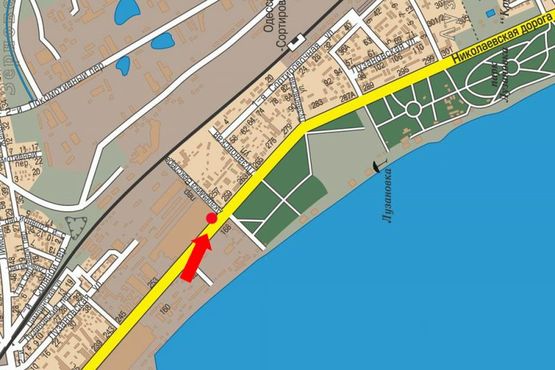 Схема рекламной плоскости по адресу Николаевская дорога, 259, возле комплекса отдыха "Дом Павловых", из центра (флажок)