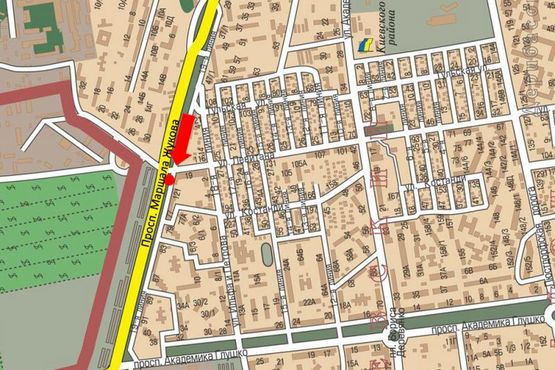 Схема рекламної площини за адресою Небесной Сотни пр. (бывш. Жукова пр.) 75 / Левитана ул., возле супермаркета "Копейка", разделитель, из центра, правая