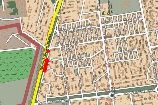 Схема рекламной плоскости по адресу Небесной Сотни пр. (бывш. Жукова пр.) 75 / Левитана ул., возле супермаркета "Копейка", разделитель, в центр, правая