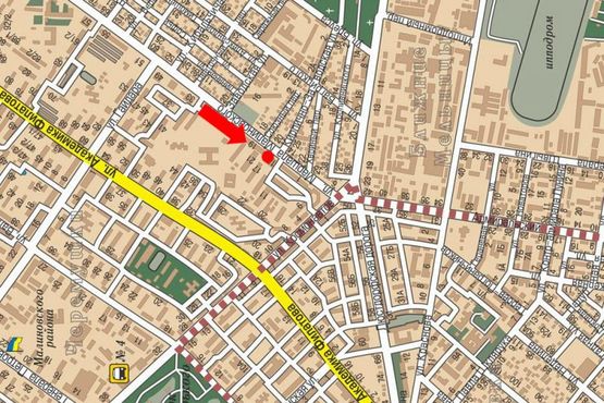 Схема рекламної площини за адресою Малиновского ул., 15, в сторону Адмиральского пр. (флажок)