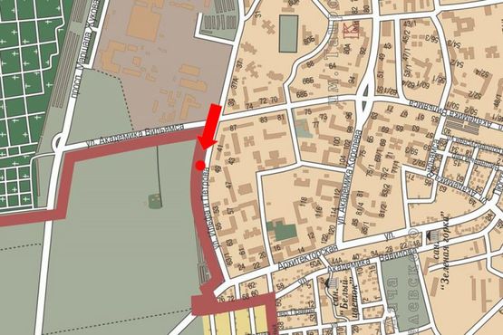 Схема рекламної площини за адресою Ильфа и Петрова ул., 49, в сторону Архитекторской ул. (флажок)