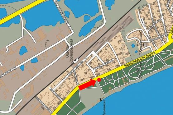 Схема рекламной плоскости по адресу Николаевская дорога, 289, возле автостоянки, парка "Лузановка", из центра (флажок)